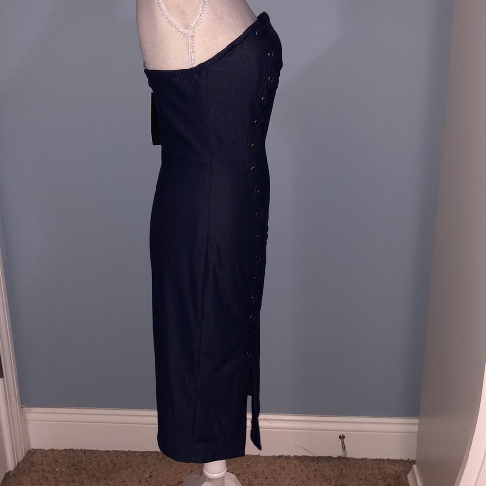 Entry strapless lace up v neck bodycon dress - Picture 4 of 7